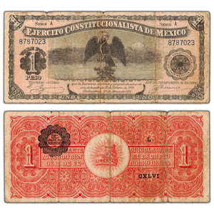 Mexico Ejército Constitucionalista 1914 1 One Peso Note - Circulated