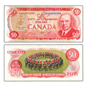 SOLD $50 1975 Bank of Canada Note Crow-Bouey EHH Prefix BC-51b - About EF
