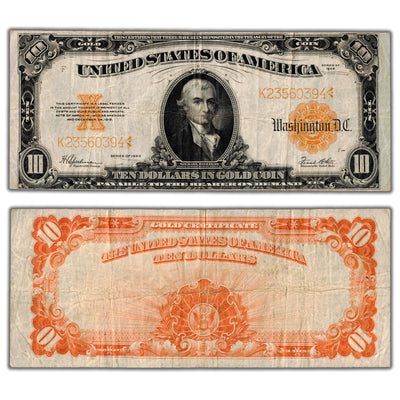 SOLD United States 1922 $10 Ten Dollars Gold Certificate Note