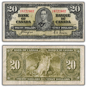 SOLD $20 1937 Bank of Canada Note Coyne-Towers K/E Prefix BC-25c - Writing