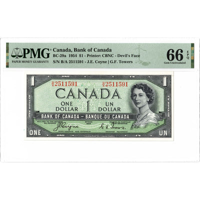 SOLD $1 1954 Bank of Canada Note Devil Face B/A Prefix BC-29a - PMG Gem UNC-66 EPQ