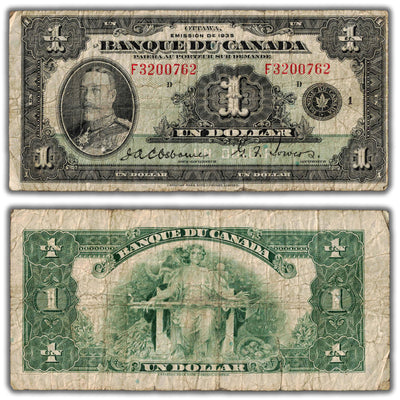 SOLD $1 1935 Banque du Canada Note French Text BC-2 - VG+