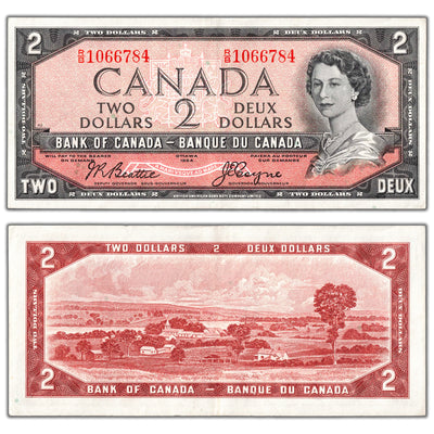 $2 1954 Bank of Canada Note Beattie-Coyne R/B Prefix BC-38a - EF/AU
