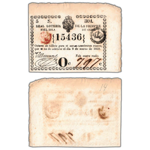 Cuba 1839 Lottery Ticket