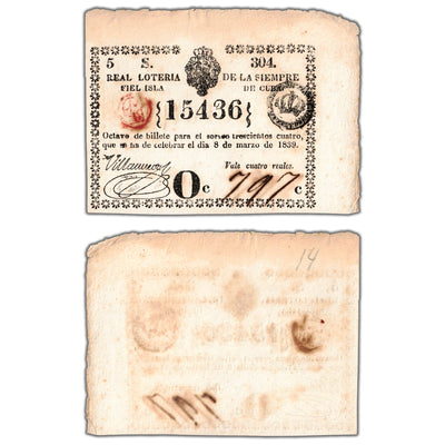 Cuba 1839 Lottery Ticket