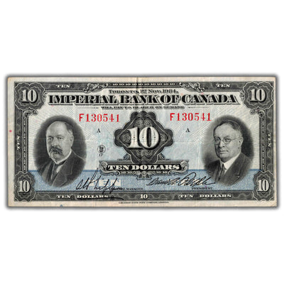 SOLD $10 1934 Imperial Bank of Canada Chartered Note CH #375-22-06 - VF+