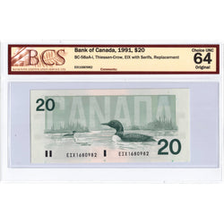 $20 1991 Bank of Canada Note EIX Replacement BC-58aA-i - BCS Ch UNC-64
