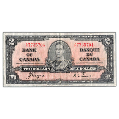 $2 1937 Bank of Canada Note Coyne-Towers A/R Prefix BC-22c - VF (edge tear)