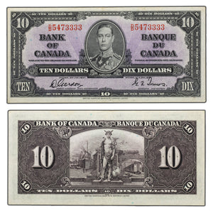 SOLD $10 1937 Bank of Canada Note Gordon-Towers D/D Prefix BC-24b - EF/AU