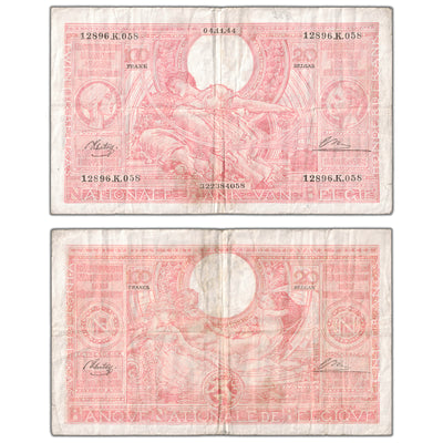 Belgium 1944 100 Frank / 20 Belgas Note P #114 - Circulated