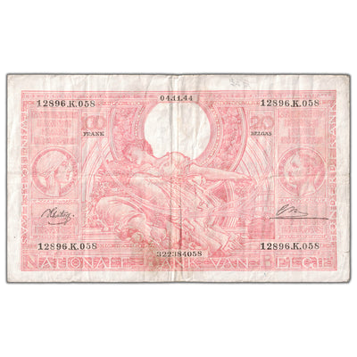 Belgium 1944 100 Frank / 20 Belgas Note P #114 - Circulated