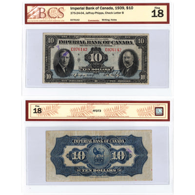 $10 1939 Imperial Bank of Canada Chartered Note #375-24-04 - BCS F-18