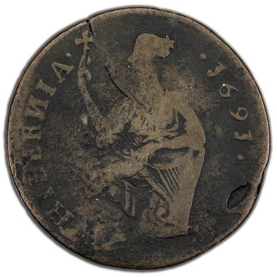 SOLD Ireland Limerick 1691 1/2d Halfpenny Coin SP #6594 - Planchet Crack