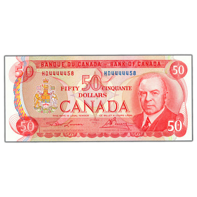 SOLD $50 1975 Bank of Canada Note HD Prefix BC-51a - Near Solid Serial UNC
