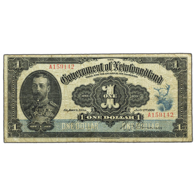 SOLD $1 1920 Government of Newfoundland Note Renouf Signature NF-12