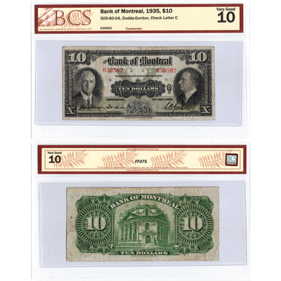 $10 1935 Bank of Montreal Canada Chartered Note #505-60-04 - BCS VG-10