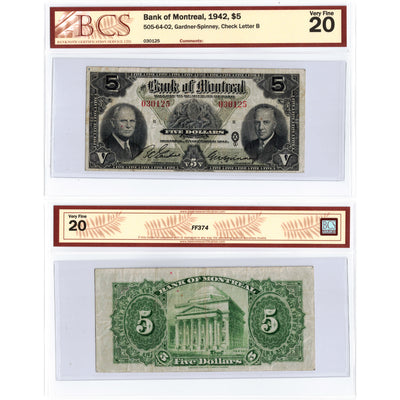 $10 1942 Bank of Montreal Canada Chartered Note #505-64-02 - BCS VF-20