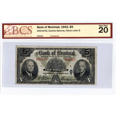 $10 1942 Bank of Montreal Canada Chartered Note #505-64-02 - BCS VF-20