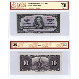SOLD $10 1937 Bank of Canada Note Gordon-Towers U/D Prefix BC-24b - BCS EF-45