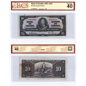SOLD $10 1937 Bank of Canada Note Gordon-Towers R/D Prefix BC-24b - BCS EF-40