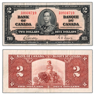 $2 1937 Bank of Canada Note Gordon-Towers X/B Prefix BC-22b - Crisp VF