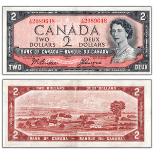 SOLD $2 1954 Bank of Canada Note Beattie-Coyne Y/B Prefix BC-38a - EF