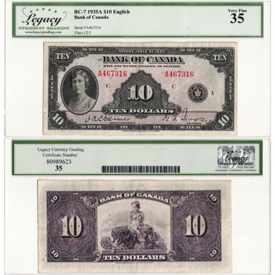 $10 1935 Bank of Canada Note English Text BC-7 - Legacy VF-35