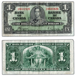 SOLD $1 1937 Bank of Canada Note Coyne-Towers D/N Prefix BC-21d - F/VF