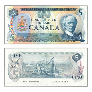 SOLD $5 1979 Bank of Canada Note Crow-Bouey BC-53b - AU/UNC