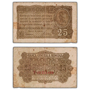 SOLD Romania 1917 25 Bani Note P #M1 - Circulated