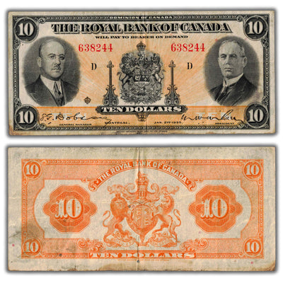 SOLD $10 1935 Royal Bank of Canada Chartered Note CH #630-18-04a - Light Soiling