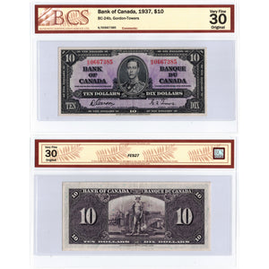 SOLD $10 1937 Bank of Canada Note Gordon-Towers K/D Prefix BC-24b - BCS VF-30
