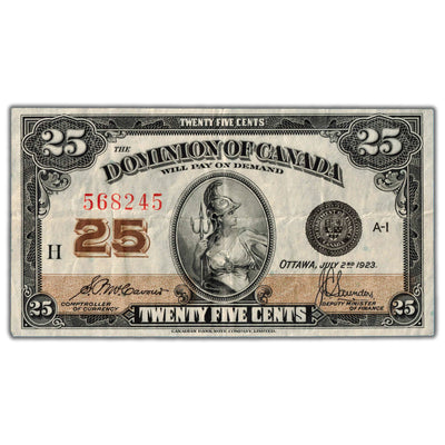 25 Cents 1923 Dominion of Canada Shinplaster Note DC-24c - VF