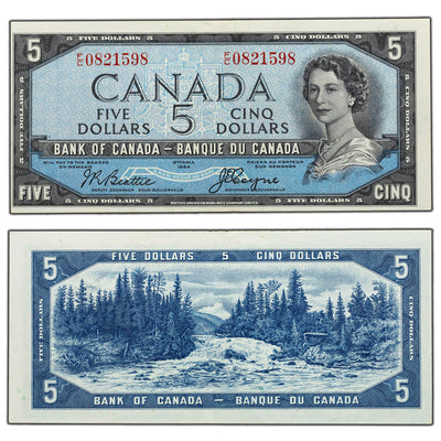SOLD $5 1954 Bank of Canada Note Devil Face F/C Prefix BC-31b - EF/AU