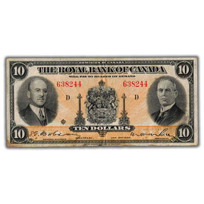 SOLD $10 1935 Royal Bank of Canada Chartered Note CH #630-18-04a - Light Soiling