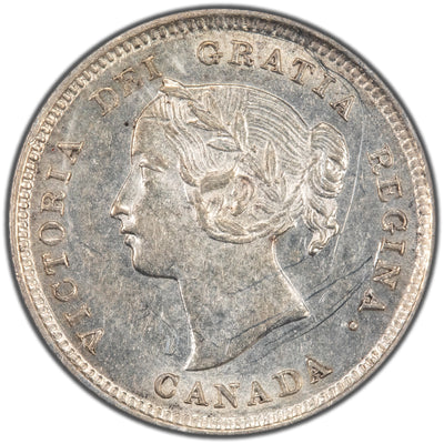 Canada 1893 5 Cents Silver Coin - ICCS AU-55 (scratches)