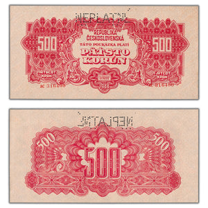 SOLD Czechoslovakia 1944 500 Korun Specimen Note P #49s - UNC