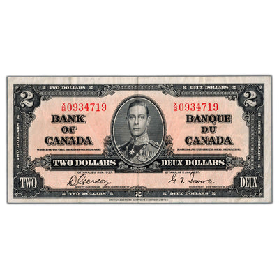 $2 1937 Bank of Canada Note Gordon-Towers X/B Prefix BC-22b - Crisp VF