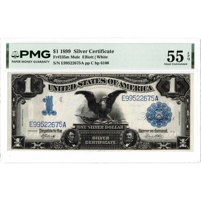 United States 1899 $1 Silver Certificate "Black Eagle" Mule Note Fr. 235m - PMG AU-55 EPQ
