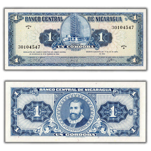 SOLD Nicaragua 1962 1 One Cordoba Note P #107 - AU/UNC