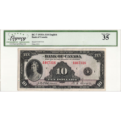 $10 1935 Bank of Canada Note English Text BC-7 - Legacy VF-35