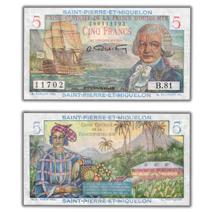 SOLD Saint Pierre & Miquelon N.D (1950-60) 5 Francs Note P #22 - Choice UNC