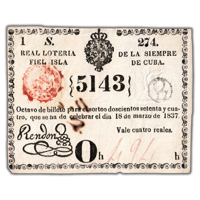 Cuba 1837 Lottery Ticket