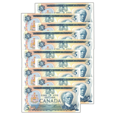 $5 1979 Bank of Canada Notes Crow-Bouey BC-53b - 10 Notes Consecutive - Ch UNC