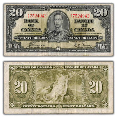 $20 1937 Bank of Canada Note Coyne-Towers K/E Prefix BC-25c - F/VF