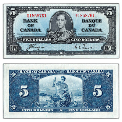 SOLD $5 1937 Bank of Canada Note Coyne-Towers H/S Better Prefix BC-23c - EF