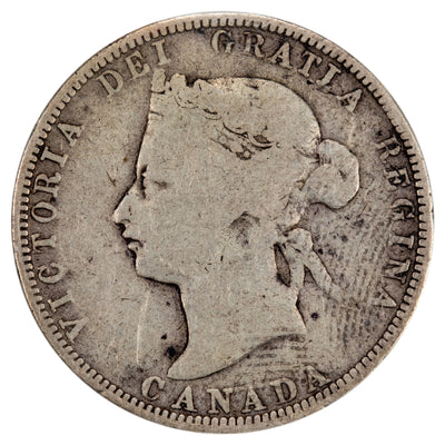 Canada 1880-H Narrow/Wide 0 25 Cents Quarter Silver Coin - ICCS G-6