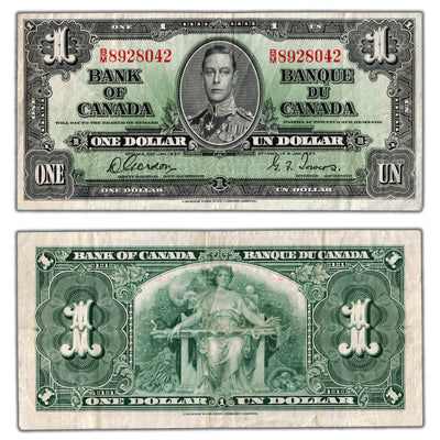 $1 1937 Bank of Canada Note Gordon-Towers B/M Prefix BC-21c - F/VF