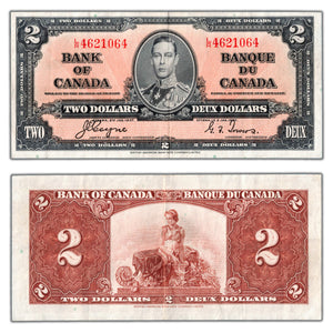 SOLD $2 1937 Bank of Canada Note Coyne-Towers L/R Prefix BC-22c - VF+