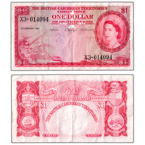 SOLD British Caribbean Territories 1961 $1 One Dollar Note P #7c - Writing